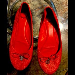 🌹FINAL PRICE! Tory Burch EUC Gorgeous 💯% Red Leather Stitched Flats Sz.8.5M!